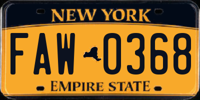 NY license plate FAW0368