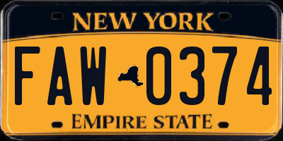 NY license plate FAW0374