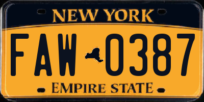NY license plate FAW0387