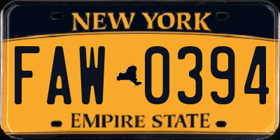NY license plate FAW0394