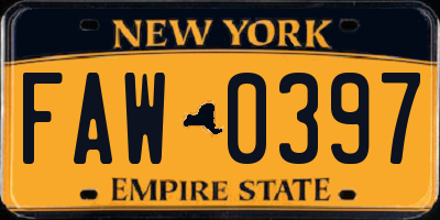 NY license plate FAW0397
