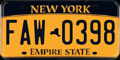 NY license plate FAW0398