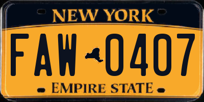 NY license plate FAW0407
