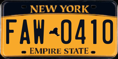 NY license plate FAW0410