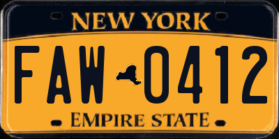 NY license plate FAW0412