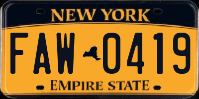 NY license plate FAW0419