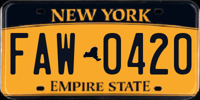 NY license plate FAW0420