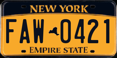 NY license plate FAW0421