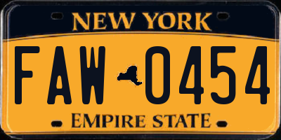 NY license plate FAW0454