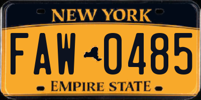 NY license plate FAW0485