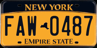 NY license plate FAW0487
