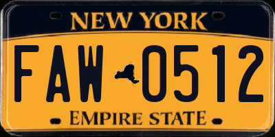 NY license plate FAW0512