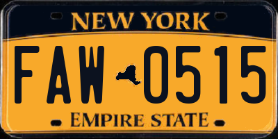 NY license plate FAW0515