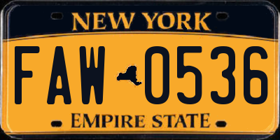 NY license plate FAW0536