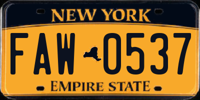 NY license plate FAW0537