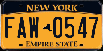 NY license plate FAW0547