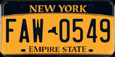 NY license plate FAW0549