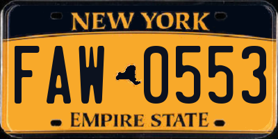 NY license plate FAW0553