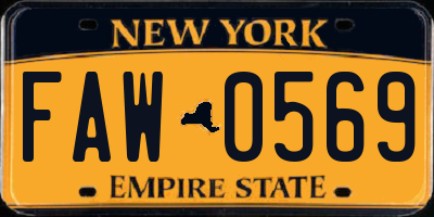 NY license plate FAW0569