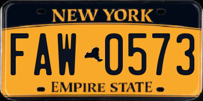NY license plate FAW0573