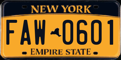 NY license plate FAW0601