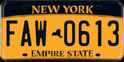 NY license plate FAW0613