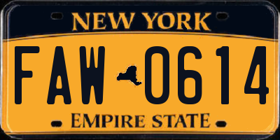 NY license plate FAW0614