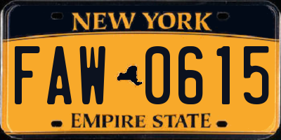 NY license plate FAW0615