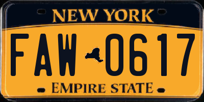 NY license plate FAW0617