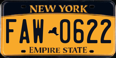 NY license plate FAW0622