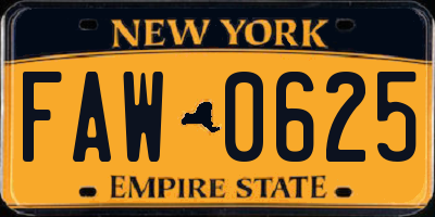 NY license plate FAW0625