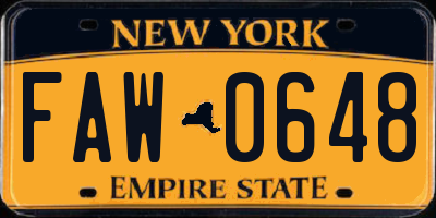 NY license plate FAW0648