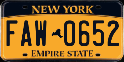 NY license plate FAW0652