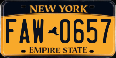 NY license plate FAW0657
