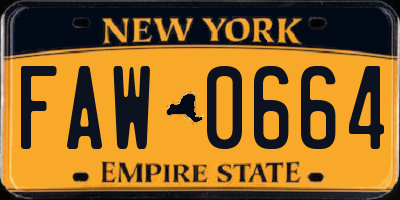 NY license plate FAW0664