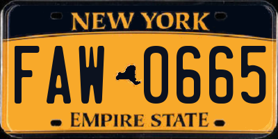 NY license plate FAW0665