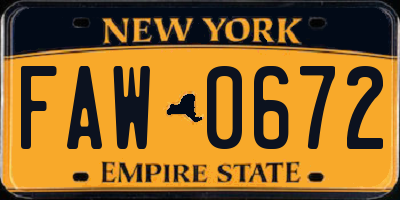 NY license plate FAW0672