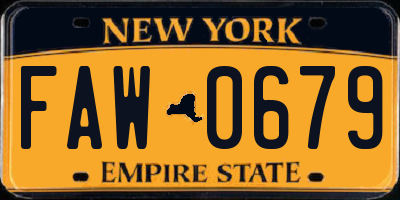 NY license plate FAW0679