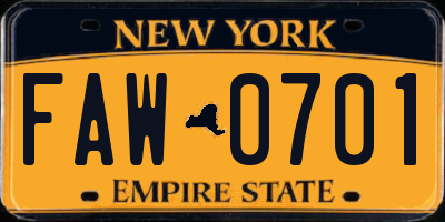 NY license plate FAW0701