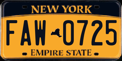 NY license plate FAW0725