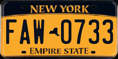 NY license plate FAW0733