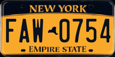 NY license plate FAW0754