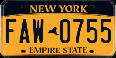 NY license plate FAW0755