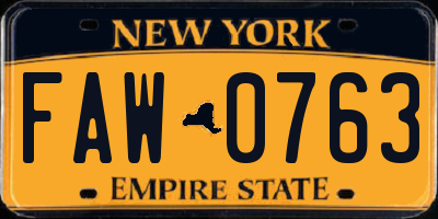 NY license plate FAW0763