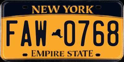 NY license plate FAW0768