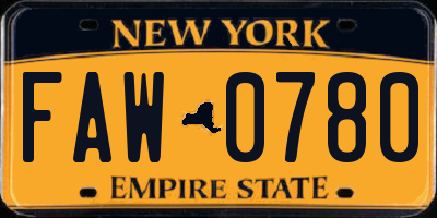 NY license plate FAW0780