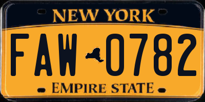 NY license plate FAW0782