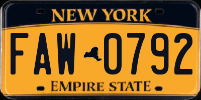 NY license plate FAW0792