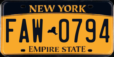 NY license plate FAW0794