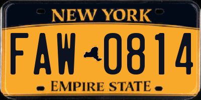 NY license plate FAW0814